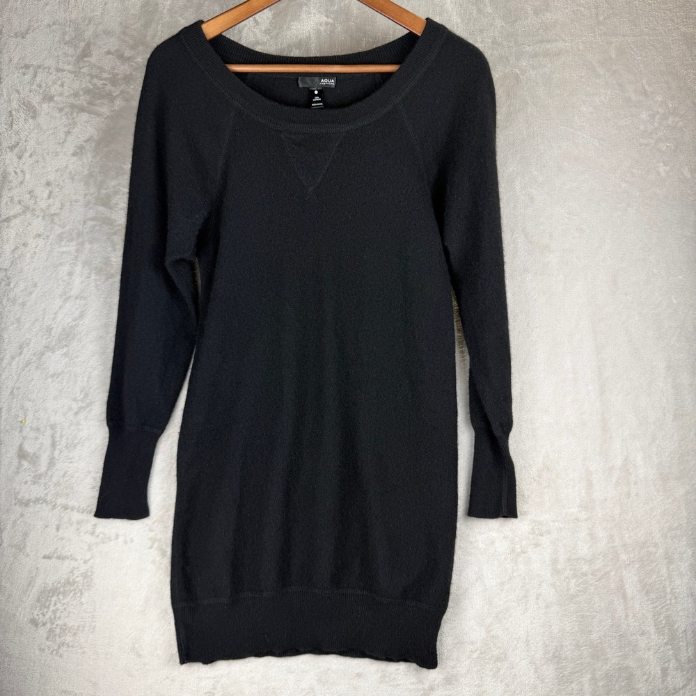 Aqua Cashmere Womens Black 100% Cashmere Scoop Neck Raglan Sweater‎ Dress XS